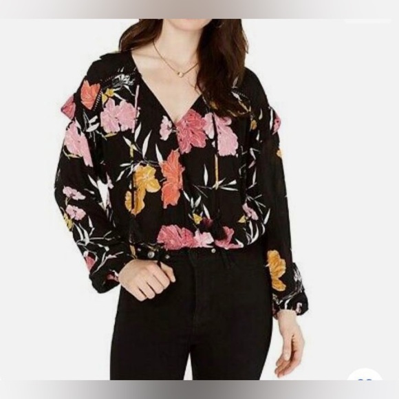 Guess Tops - EUC Guess Black and Floral Long Sleeve Top- Size M
